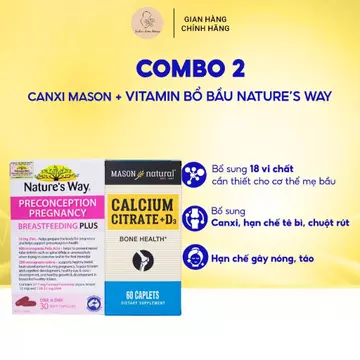 Combo Vitamin bầu Nature's Way và Canxi Mason hỗ trợ bổ sung DHA, canxi hữu cơ mát cho mẹ bầu