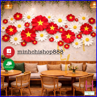 (HOA ĐẸP) Bông hoa xốp đỏ sao vàng khổng lồ hottrend 2026,size to gắn tường trang trí quán cafe,lớp học,phòng họp livetr