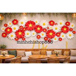 (HOA ĐẸP) Bông hoa xốp đỏ sao vàng khổng lồ hottrend 2026,size to gắn tường trang trí quán cafe,lớp học,phòng họp livetr