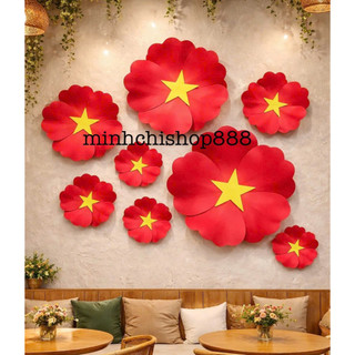 (HOA ĐẸP) Bông hoa xốp đỏ sao vàng khổng lồ hottrend 2026,size to gắn tường trang trí quán cafe,lớp học,phòng họp livetr