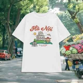 Áo Thun Hà Nội Du Lịch Cotton Tay Lỡ Unisex, Áo Phông Việt Nam Nam Nữ, Mùa Hè,Form Rộng Oversize