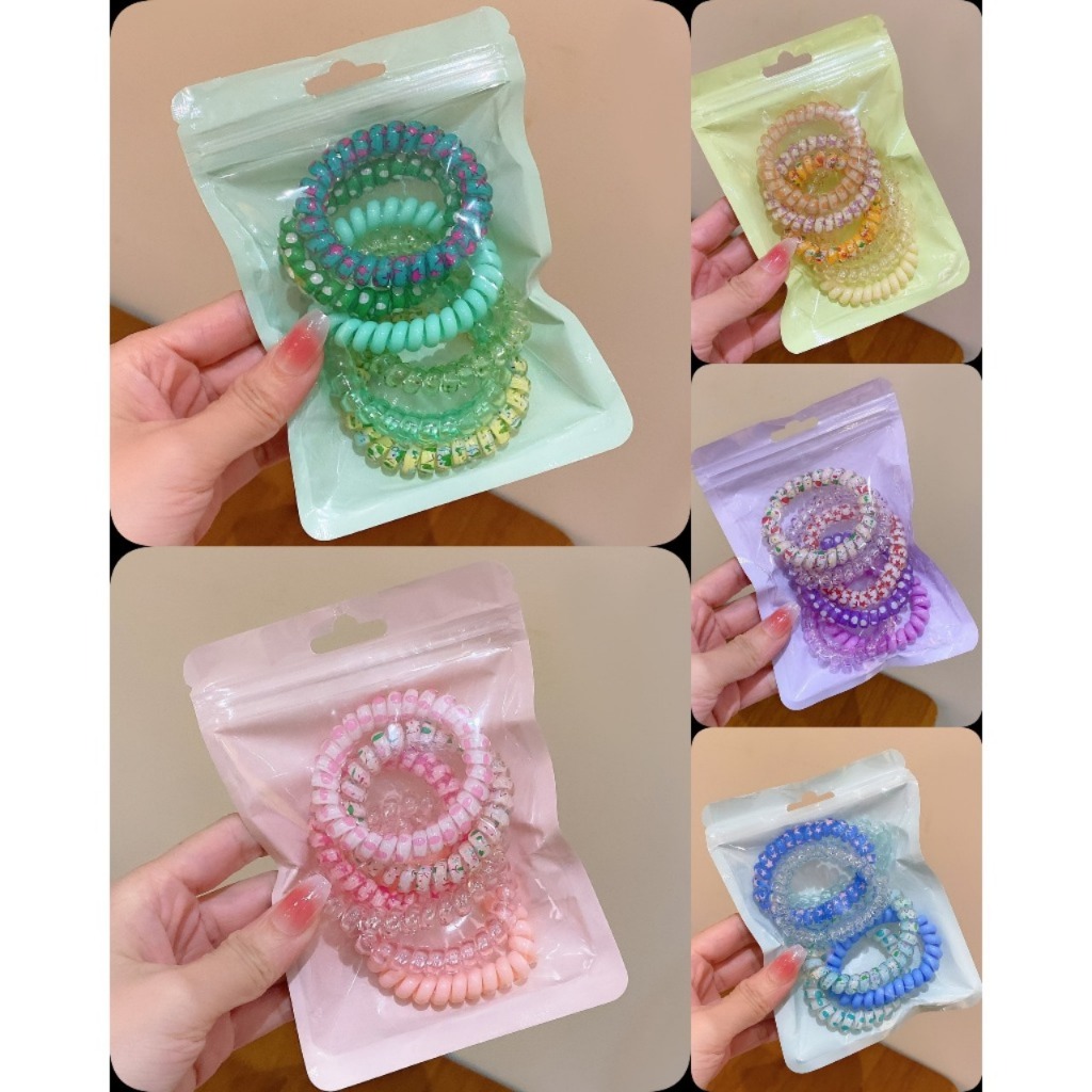Set 6 Dây Buộc Tóc Xoắn Lò Xo Nhiều Màu – Dây Buộc Tóc Nữ Nhựa Trong Suốt Không Gãy Tóc