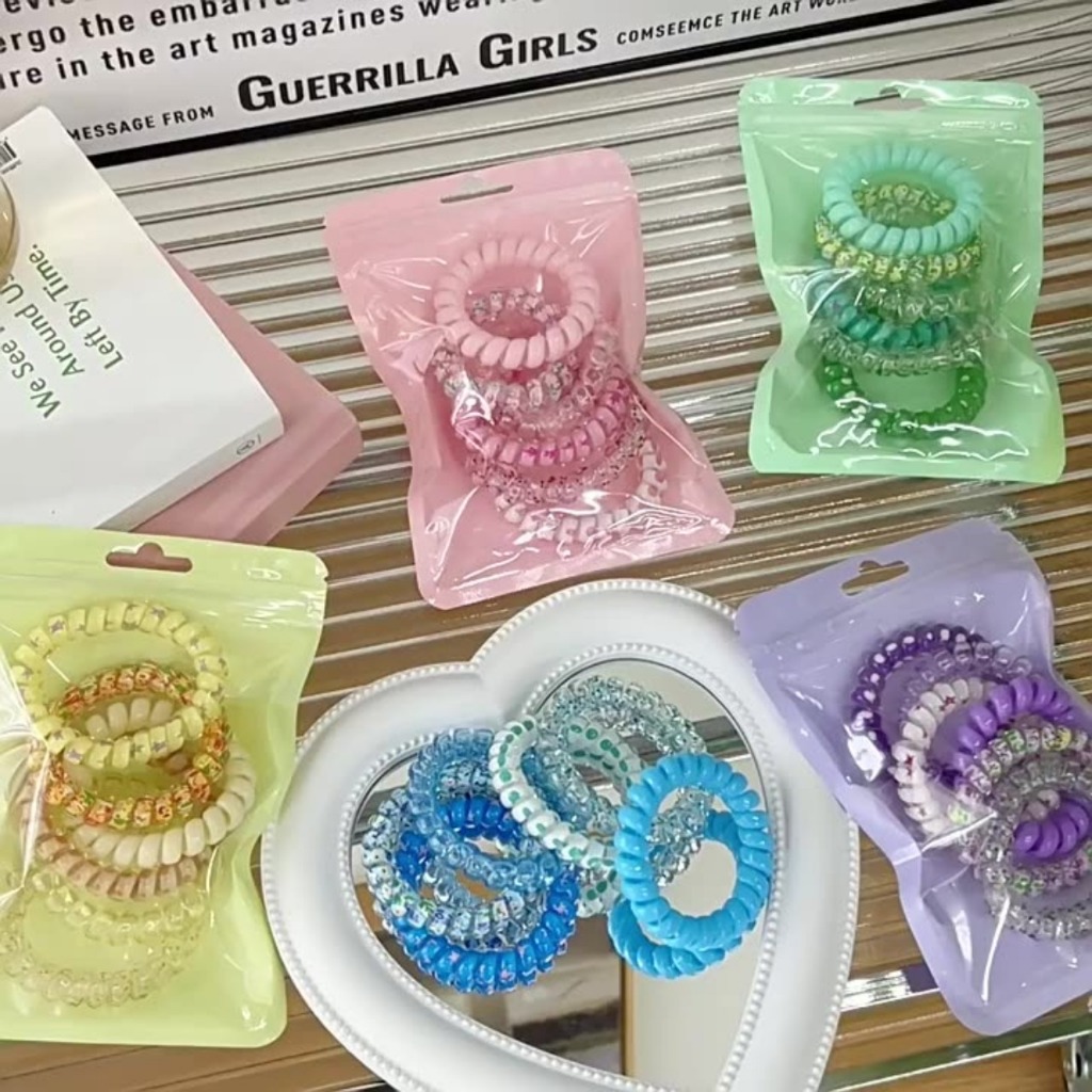 Set 6 Dây Buộc Tóc Xoắn Lò Xo Nhiều Màu – Dây Buộc Tóc Nữ Nhựa Trong Suốt Không Gãy Tóc