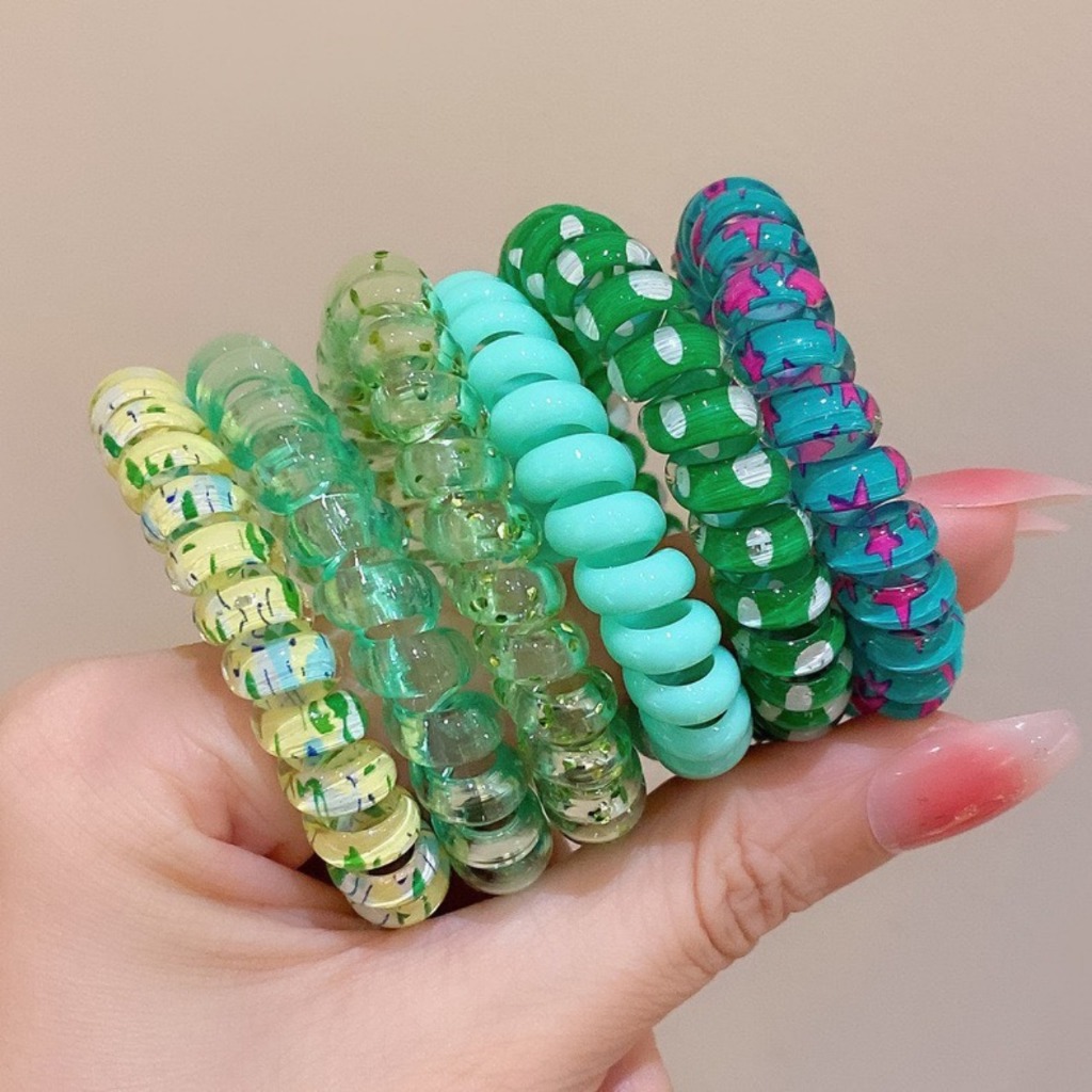 Set 6 Dây Buộc Tóc Xoắn Lò Xo Nhiều Màu – Dây Buộc Tóc Nữ Nhựa Trong Suốt Không Gãy Tóc
