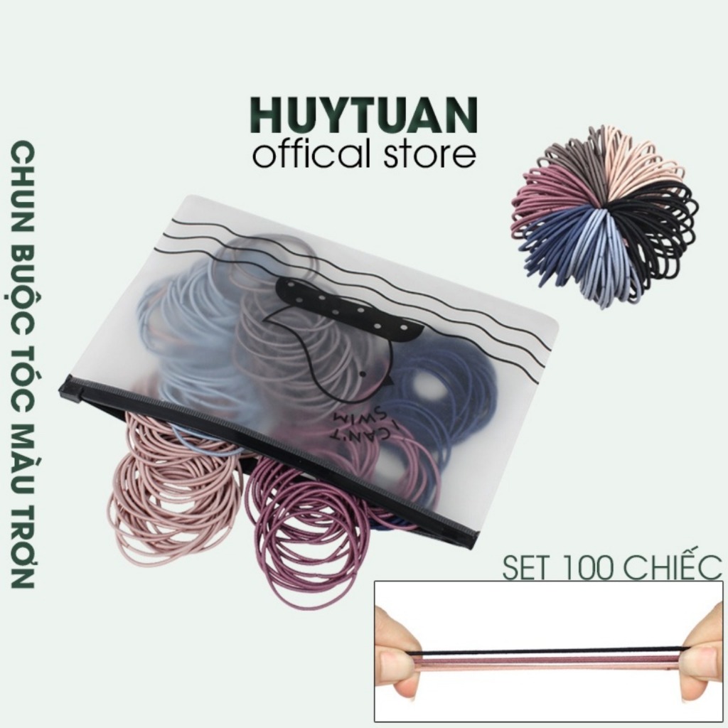 Set 100 Chun Buộc Tóc Trơn Nhiều Màu – Thun Cột Tóc Nữ Dẻo Dai Không Đau Tóc