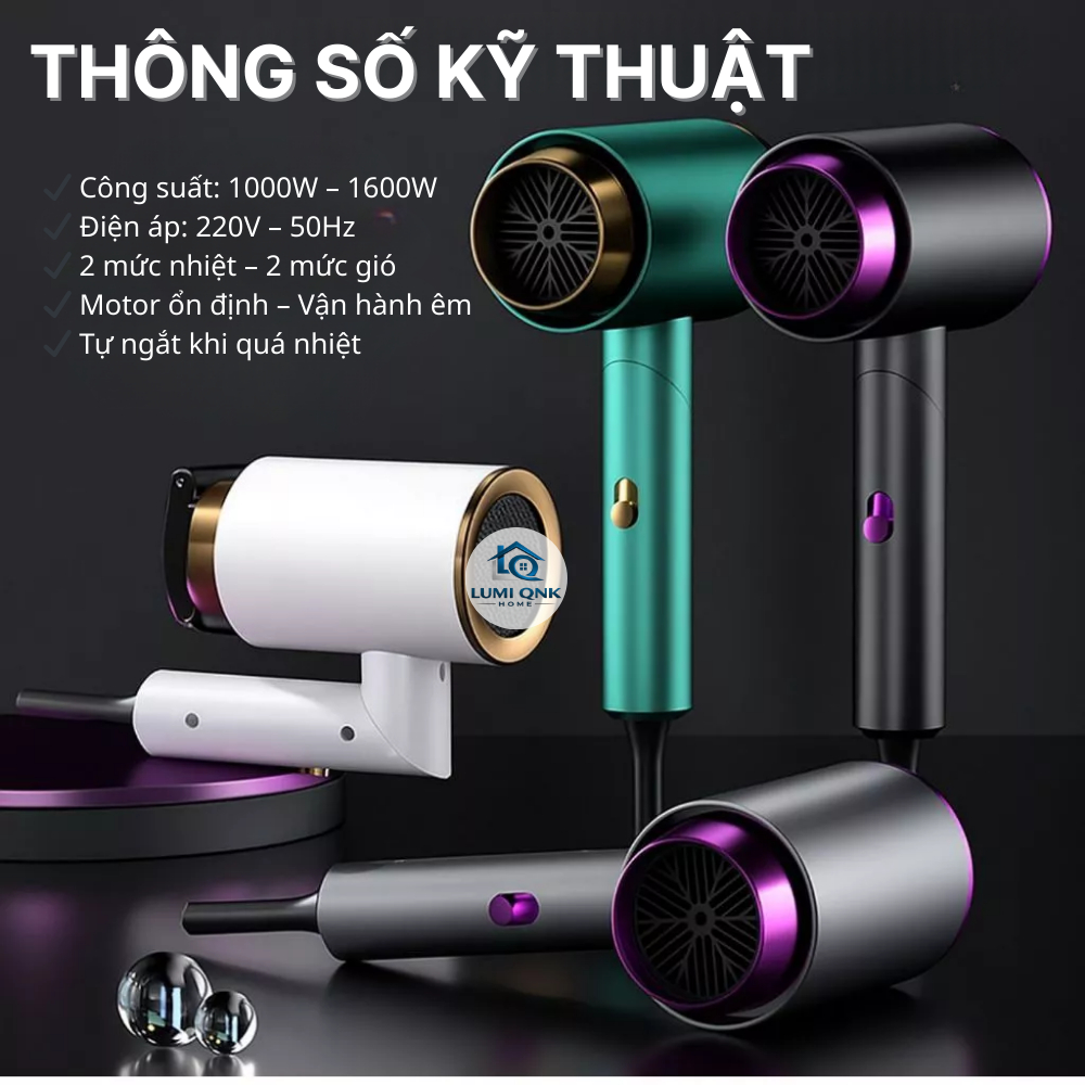 Combo Hai Máy Sấy Tóc Chính Hãng LUMI QNK HOME Gấp Gọn Sấy Nhanh Gió Mạnh Nhẹ Tay Bảo Vệ Tóc