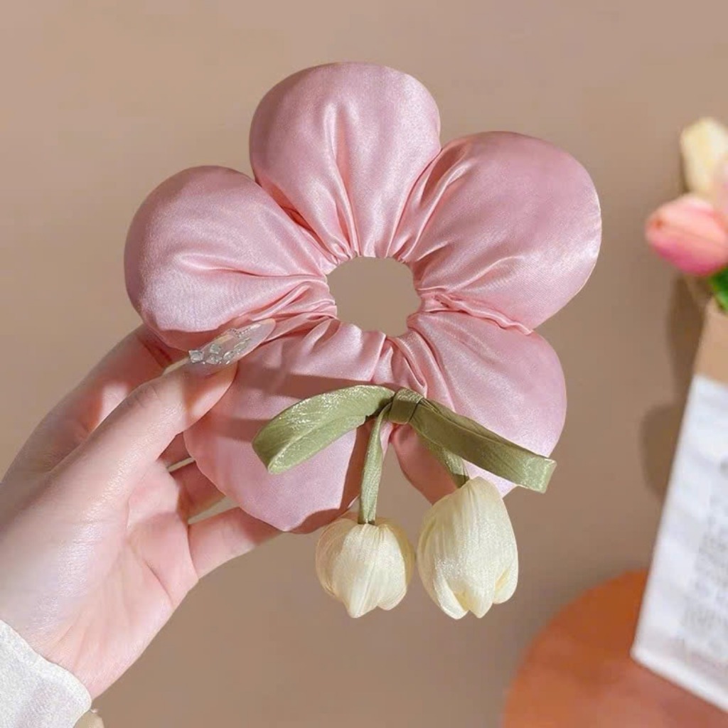 Chun Buộc Tóc Hoa Tulip Phao – Dây Cột Tóc Nữ Hình Hoa Dễ Thương Phụ Kiện Tóc Hot Hit