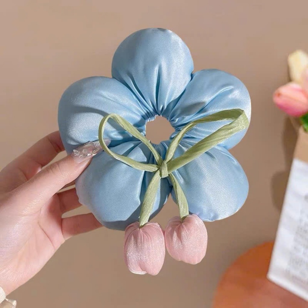 Chun Buộc Tóc Hoa Tulip Phao – Dây Cột Tóc Nữ Hình Hoa Dễ Thương Phụ Kiện Tóc Hot Hit