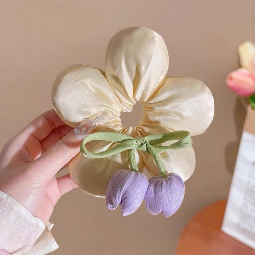 Chun Buộc Tóc Hoa Tulip Phao – Dây Cột Tóc Nữ Hình Hoa Dễ Thương Phụ Kiện Tóc Hot Hit