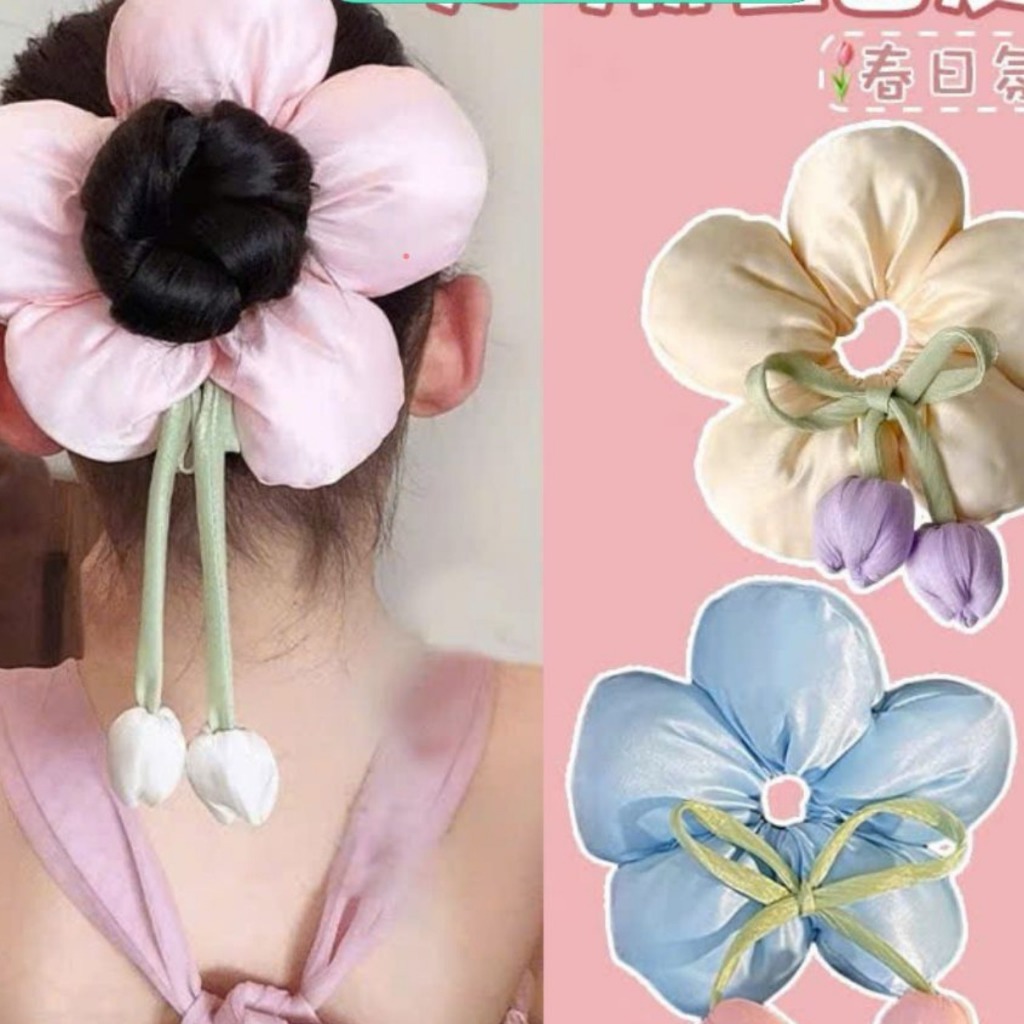 Chun Buộc Tóc Hoa Tulip Phao – Dây Cột Tóc Nữ Hình Hoa Dễ Thương Phụ Kiện Tóc Hot Hit