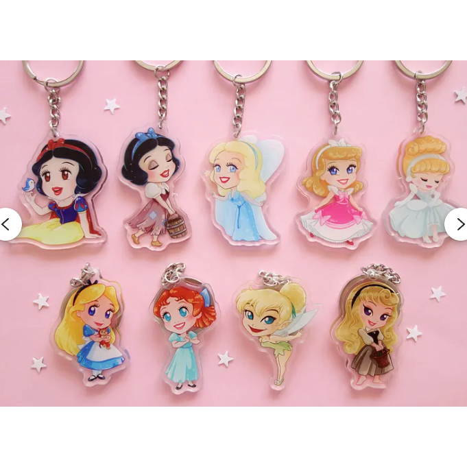 Keychains Disney Princesses Acrylic Charms Cute Gifts Heroines Ariel Rapunzel Belle Cinderella Snow White Anna Elsa Tian
