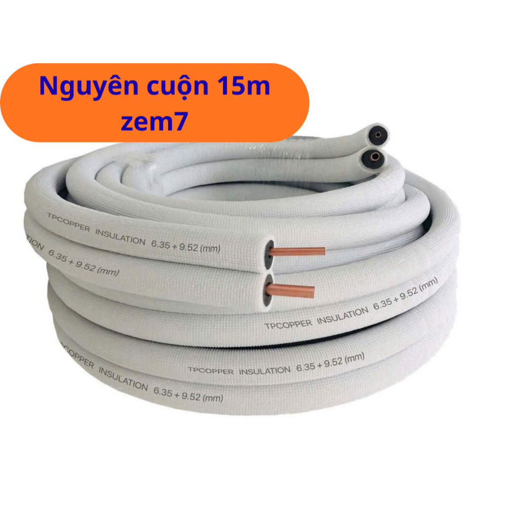Cuộn 15Mét Ống Đồng Điều Hoà Gen Đôi được luồn sẵn cách nhiệt Fi 6/10 & 6/12 zem7( day 0.71) Ống Đồng Lắp Máy Lạnh