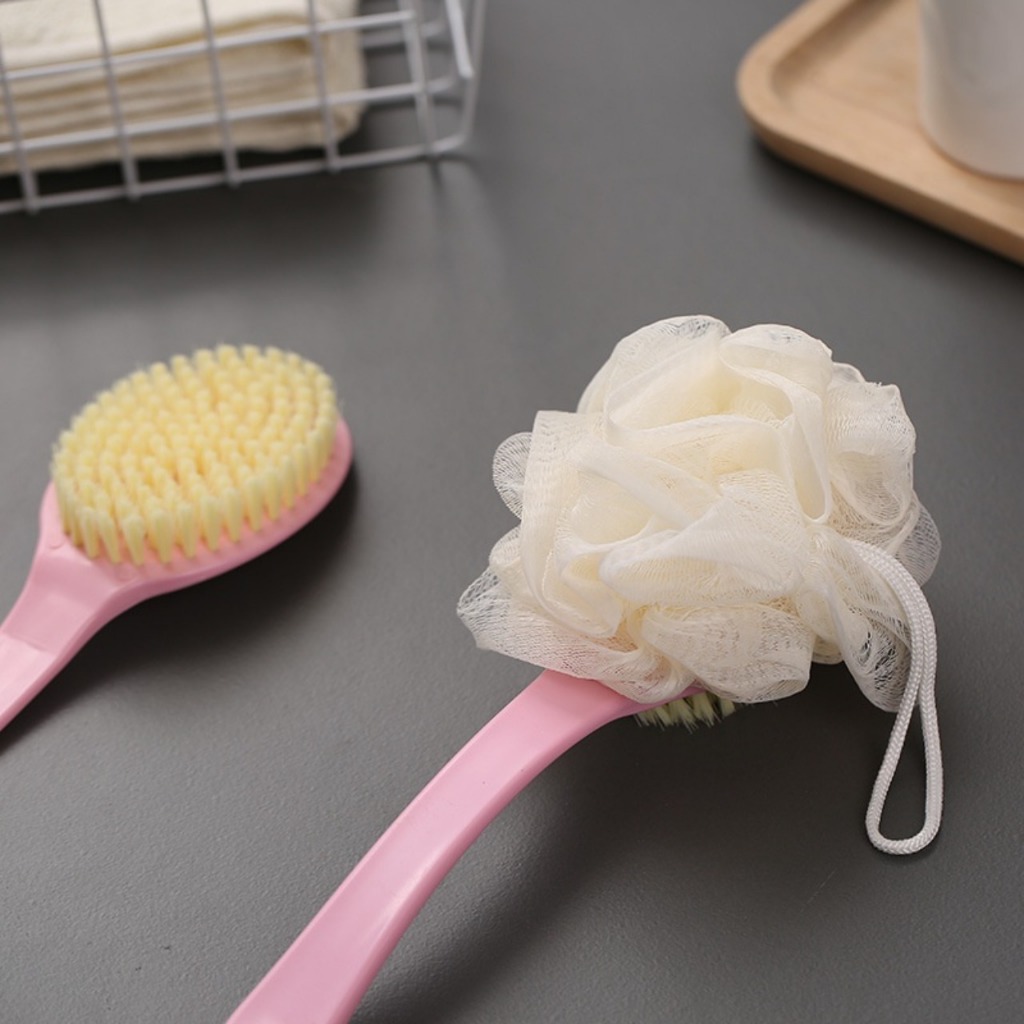 Cây Cọ Chà Lưng Cán Dài 2 Mặt – Bàn Chải Chà Lưng Tạo Bọt Kèm Bông Tắm