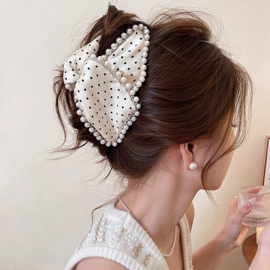 Kẹp Tóc Cá Mập Ngọc Trai Chấm Bi – Kẹp Càng Cua Nữ Cao Cấp Phụ Kiện Tóc Thời Trang