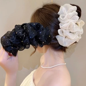 kẹp tóc nơ tiểu thư càng cua Hai Mặt Kẹp tóc nơ voan chấm bi cặp tóc nơ size lớn búi sau
