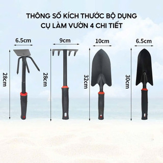 Dụng Cụ Làm Vườn 4 Món, tay cầm ngắn nhỏ gọn, Dài 28cm, Thép Sơn Tĩnh Điện, Tay Cầm Cao Su Chống Trượt