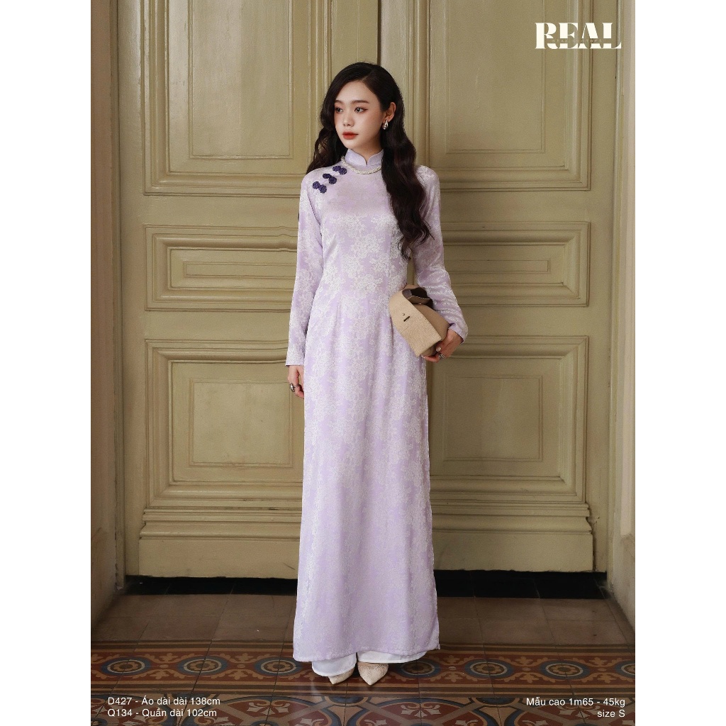 Áo dài truyền thống màu trơn tay dài Nhã An tím REAL CLOTHES, sang trọng, ôm gọn dáng