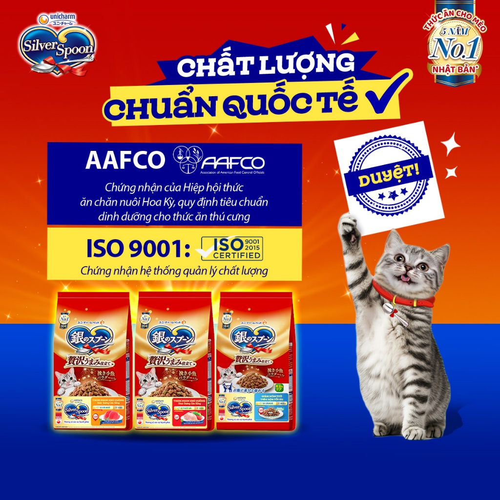 [Combo 2 Túi] Thức Ăn Hạt Cho Mèo Silver Spoon Nhật Unicharm Giàu Thịt Đạm Cao, Giảm Nôn Trớ