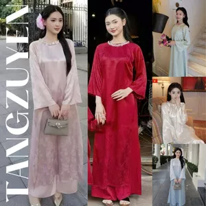 Set Áo Dài Lụa Gấm trơn Siêu Tôn Da - Dáng Suông Rộng Thoải Mái Che Khuyết Điểm Bắp Tay Cho Nàng Mũm Mĩm T1462G