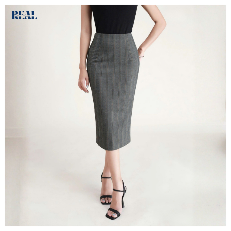 Chân váy bút chì họa tiết dài 68cm REAL CLOTHES, vải thun co giãn thoải mái, xẻ sau