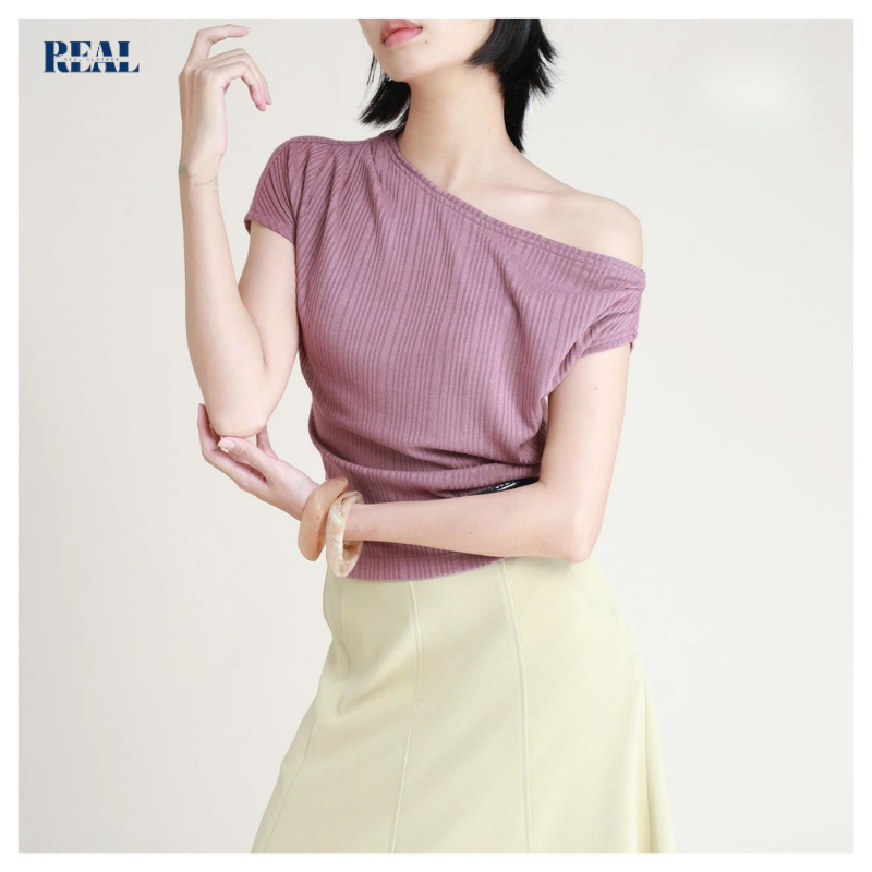 Áo kiểu lệch vai REAL CLOTHES (tổng hợp màu), co giãn thoải mái, thấm hút mồ hôi tốt