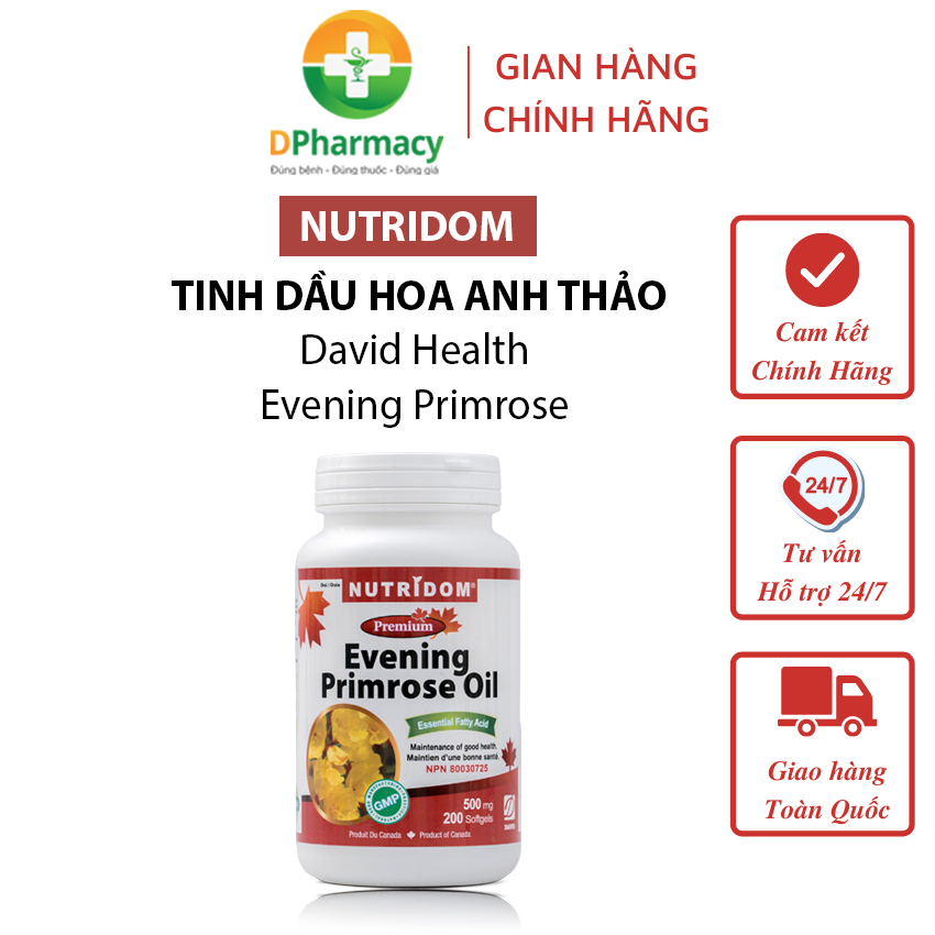 Tinh Dầu Hoa Anh Thảo David Health Evening Primrose Oil, Hỗ Trợ Cân Bằng Nội Tiết Nữ, làm đẹp da tóc