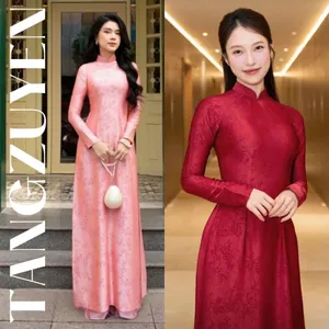 Áo Dài Cách Tân Lụa Tằm Ý Tay Dài Cổ Cao Tôn Dáng - Set Áo Dài Ăn Hỏi Bê Tráp Đi Tiệc Sang Chảnh Màu Đỏ Hồng T1477G