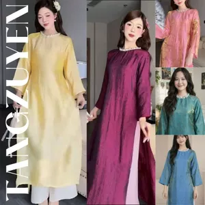 Set Áo Dài Nữ Cách Tân Dáng Suông Gấm Cao Cấp Mẫu Áo Dài Đi Lễ Tết Sự Kiện Cực Sang Tôn Da Che Khuyết T1479G