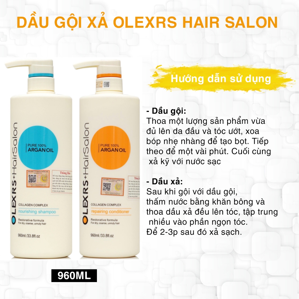 Bộ Dầu Gội Xả Olexrs Hair Salon 500ml/960ml – Giảm Rụng Tóc, Trị Gàu, Kiềm Dầu, Phục Hồi Tóc Khô Xơ