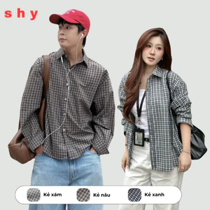 Áo Sơ Mi Kẻ Dài Tay Nam, Nữ, Form Dáng Rộng, Chất Liệu Cotton, Shy Basic