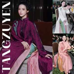 Áo Dài Cách Tân 4 Tà Voan Tơ Óng Cao Cấp Dáng Suông Đính Khuy Vải Set Áo Dài Nữ Lễ Tết, Đi Tiệc Kèm Quần Tơ Óng T1540G