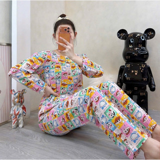 Tay dài quần dài tole lanh mặc nhà dành cho nữ thấm hút mồ hôi