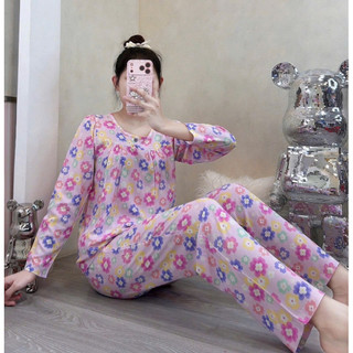 Tay dài quần dài tole lanh mặc nhà dành cho nữ thấm hút mồ hôi