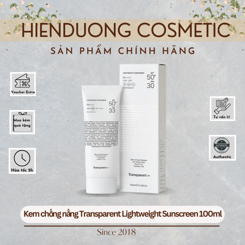 [Đại lý chính hãng] Kem chống nắng Transparent Lightweight SPF 50+ PPD ...