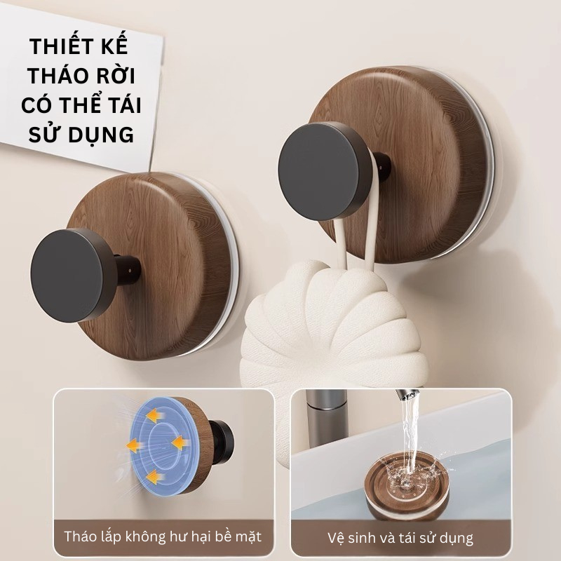 Móc Treo Hút Chân Không Chịu Lực Tốt - Không Cần Đục Tường - Kiểu Vân Gỗ TitiHome