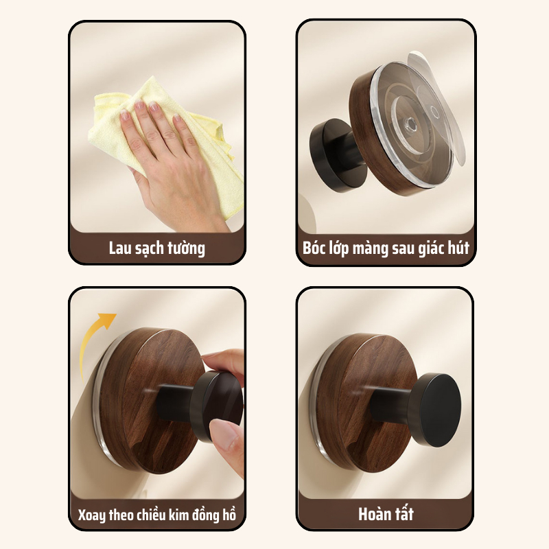 Móc Treo Hút Chân Không Chịu Lực Tốt - Không Cần Đục Tường - Kiểu Vân Gỗ TitiHome