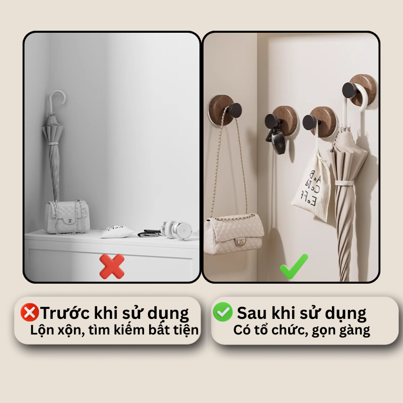 Móc Treo Hút Chân Không Chịu Lực Tốt - Không Cần Đục Tường - Kiểu Vân Gỗ TitiHome