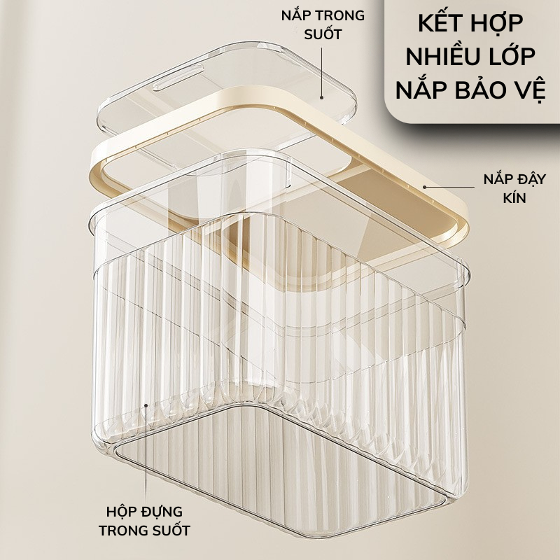 Thùng đựng gạo nhà bếp nắp bật thông minh màu kem chịu lực chịu nhiệt tốt 3 loại 5kg 10kg 15kg Titihome