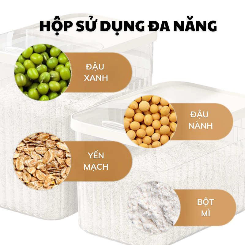 Thùng đựng gạo nhà bếp nắp bật thông minh màu kem chịu lực chịu nhiệt tốt 3 loại 5kg 10kg 15kg Titihome