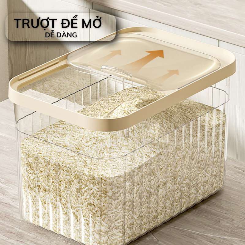 Thùng đựng gạo nhà bếp nắp bật thông minh màu kem chịu lực chịu nhiệt tốt 3 loại 5kg 10kg 15kg Titihome
