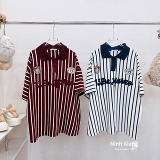 Áo Phông Gấu 13De Marzo Polo Kẻ Chữ Thêu QC