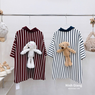Áo Phông Gấu 13De Marzo Polo Kẻ Chữ Thêu QC