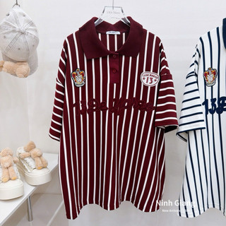 Áo Phông Gấu 13De Marzo Polo Kẻ Chữ Thêu QC