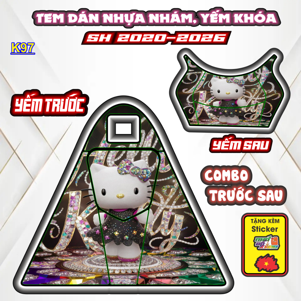 Tem Dán Nhựa Nhám SH 2020-2026 Mẫu Helokitty  Độc Đáo, Cá Tính/ CNC Cắt Sẵn Theo Khuôn, Mua Về Chỉ Việc Dán.