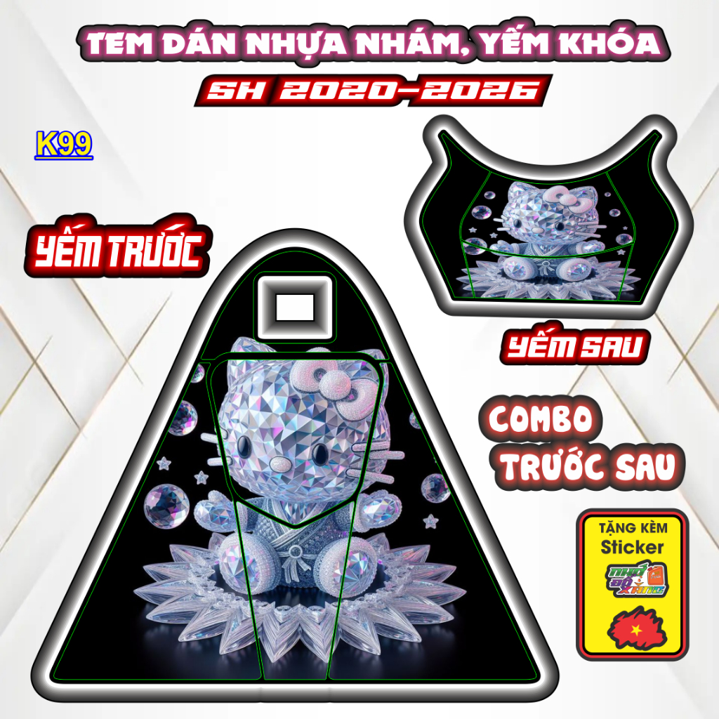 Tem Dán Nhựa Nhám SH 2020-2026 Mẫu Helokitty  Độc Đáo, Cá Tính/ CNC Cắt Sẵn Theo Khuôn, Mua Về Chỉ Việc Dán.