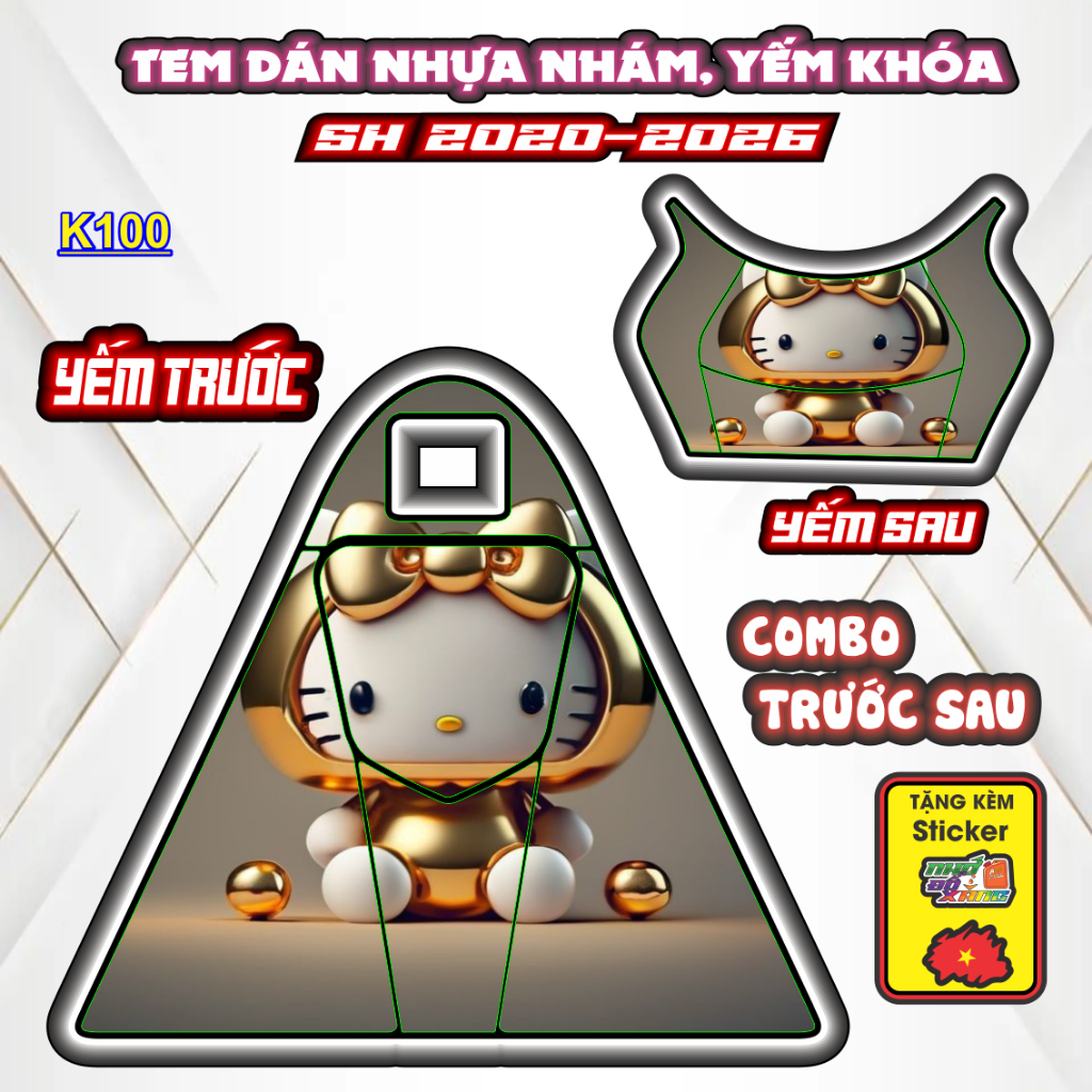 Tem Dán Nhựa Nhám SH 2020-2026 Mẫu Helokitty  Độc Đáo, Cá Tính/ CNC Cắt Sẵn Theo Khuôn, Mua Về Chỉ Việc Dán.