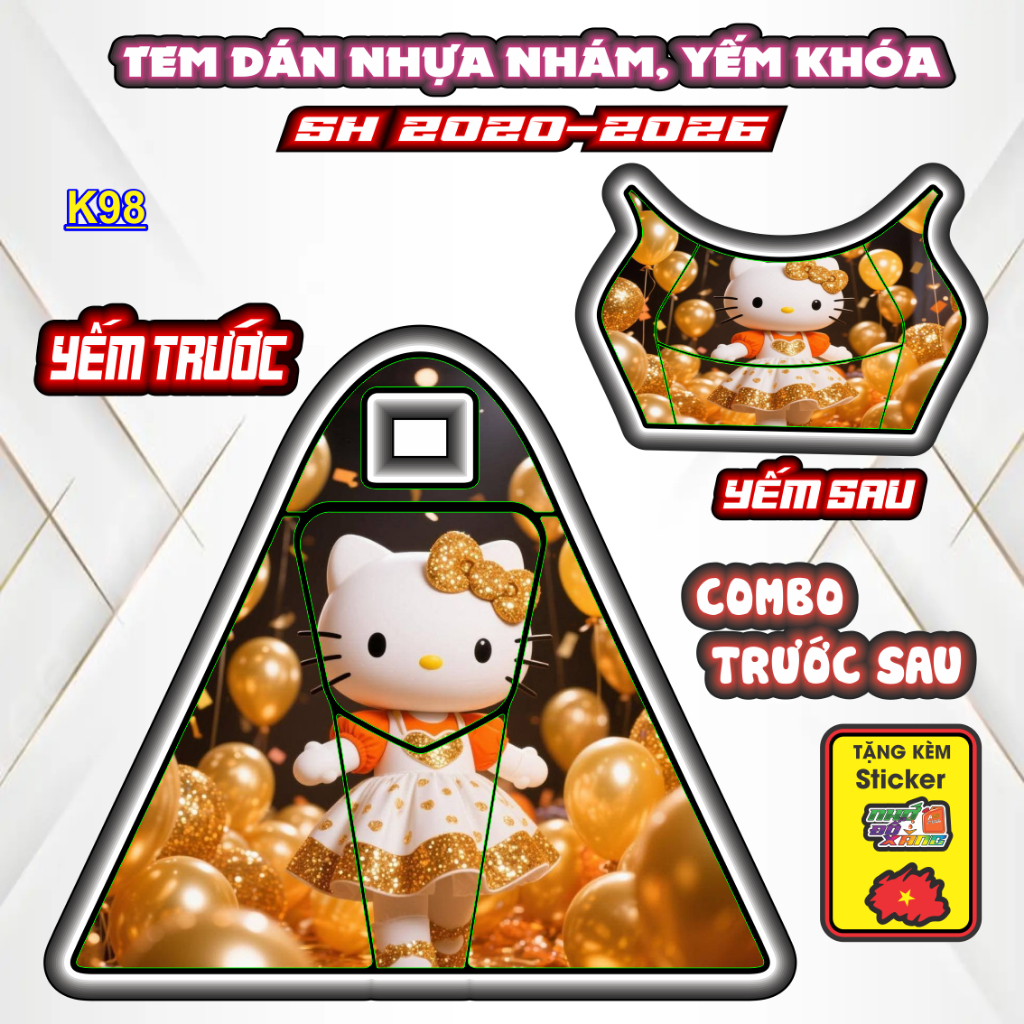 Tem Dán Nhựa Nhám SH 2020-2026 Mẫu Helokitty  Độc Đáo, Cá Tính/ CNC Cắt Sẵn Theo Khuôn, Mua Về Chỉ Việc Dán.