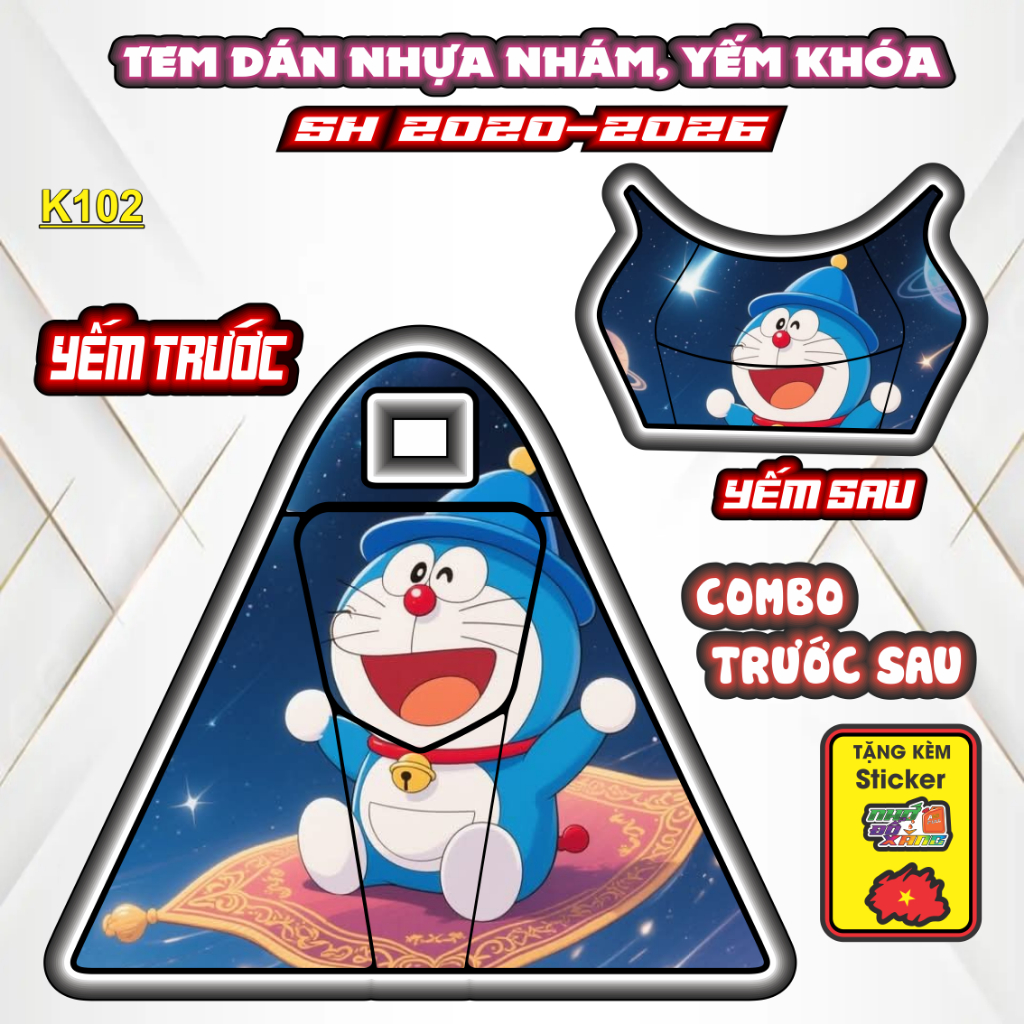 Bộ Tem Nhựa Nhám SH 2020-2026 Mẫu Doremon  - Thiết Kế Tinh Tế, Tạo Điểm Nhấn Sang Trọng Cho Xe