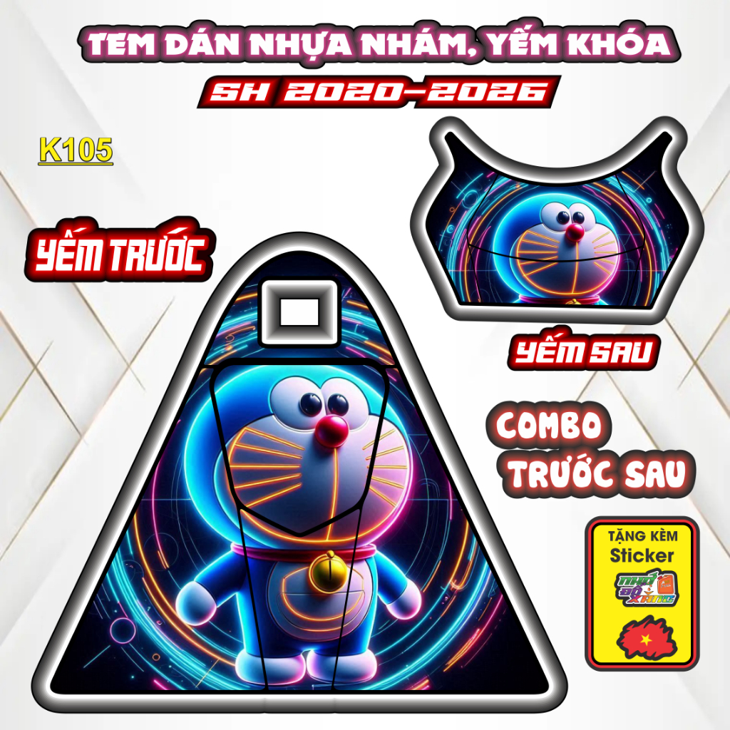Bộ Tem Nhựa Nhám SH 2020-2026 Mẫu Doremon  - Thiết Kế Tinh Tế, Tạo Điểm Nhấn Sang Trọng Cho Xe