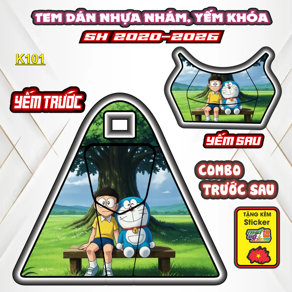 Bộ Tem Nhựa Nhám SH 2020-2026 Mẫu Doremon  - Thiết Kế Tinh Tế, Tạo Điểm Nhấn Sang Trọng Cho Xe